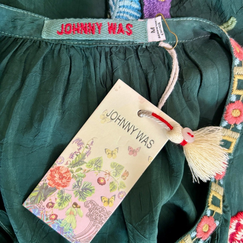 NWT Johnny Was Zedonia Embroidered Tunic Top Green Floral Bohemian Blouse M - Picture 12 of 12